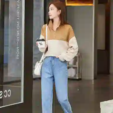 【dme】休闲拼接复古宽松卫衣 女款 杏色