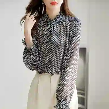 【dme】 宽松薄款复古长袖雪纺衫 女款 印花