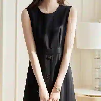 【dme】 纯色圆领高腰无袖连衣裙 黑色