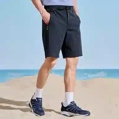 探路者 纯色速干户外透气弹力五分短裤 男款