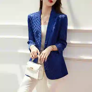 【dme】 几何提花一粒扣纯色西装 女款 蓝色