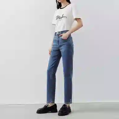 太平鸟 复古直筒烟管牛仔裤 女款