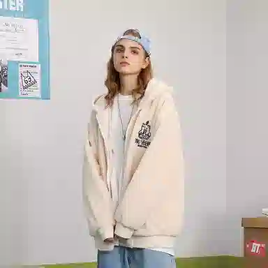 bt Simple Monster Letter Embroidered Fleece Hoodie Jacket