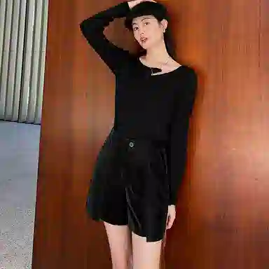 美洋 纯色混纺镂空长袖针织衫 女款