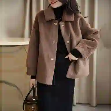 【dme】 纯色单排扣设计翻领绒感外套 女款 咖啡色