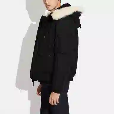 COACH SS23 Parker Coat Black Detachable Fur Collar