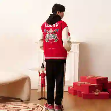 PEACEBIRD MEN Varsity Jacket Red