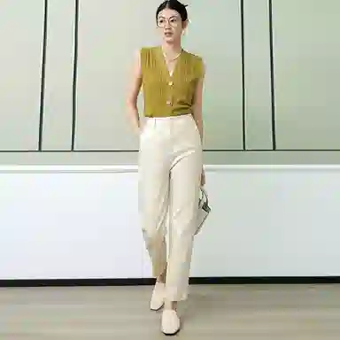 美洋 纯色高腰直筒九分休闲裤 女款