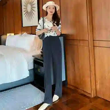 美洋 纯色直筒高腰开叉休闲裤 女款