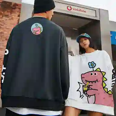 木村三社 小恐龙卡通印花宽松圆领卫衣 情侣款