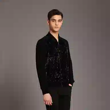 拉链棒球领修身毛衣 男款 黑色