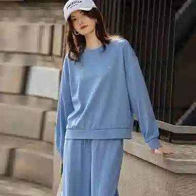 【dme】 圆领纯色长袖卫衣休闲运动套装 女款