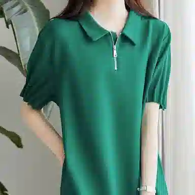【dme】纯色翻领宽松短袖连衣裙 绿色