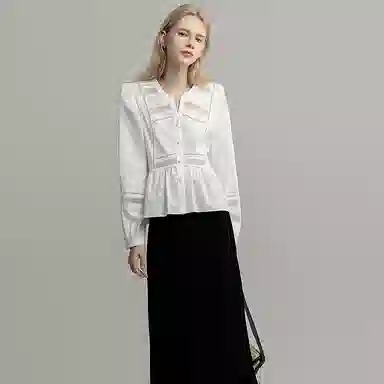 【dme】 纯色圆领休闲长袖衬衫 女款 本白