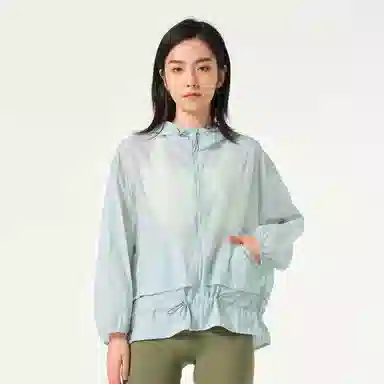 探路者 纯色户外轻薄透气宽松连帽防晒衣 女款