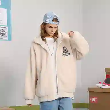 bt Simple Monster Letter Embroidered Fleece Hoodie Jacket