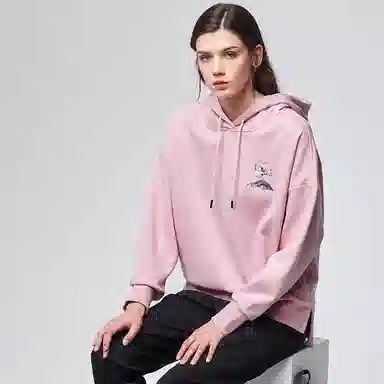 探路者 动物图案印花连帽加绒套头卫衣 女款