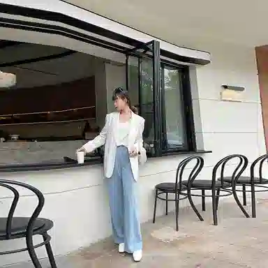 美洋 纯色松紧高腰阔腿休闲裤 女款