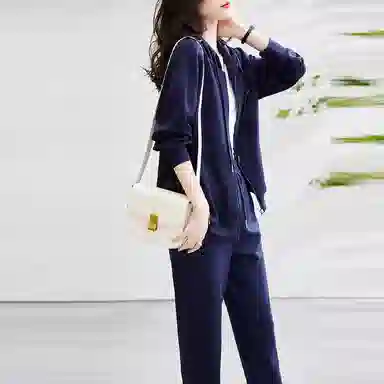 【dme】 连帽卫衣外套中腰卫裤休闲运动套装 女款 藏青