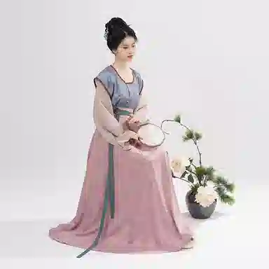 织造司 碧城 唐制拼色印花唐褙子圆领衫八破裙三套装原创汉服 女款