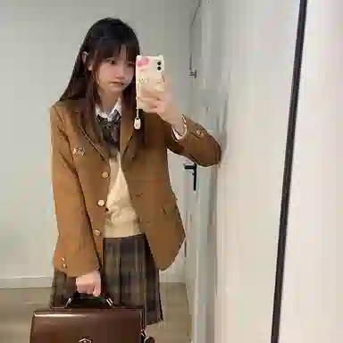 东鲸岁时记 纯色单排扣长袖外套格纹短款半身裙制服套装 女款