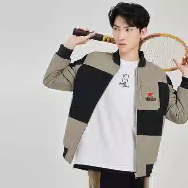 鸿星尔克 拼接棉服 男款 鹿皮棕