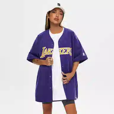 STARTER x NBA Lakers V-Neck Baseball Jersey Purple