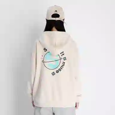 星际者 趣味图案字母印花连帽套头宽松卫衣 男女同款
