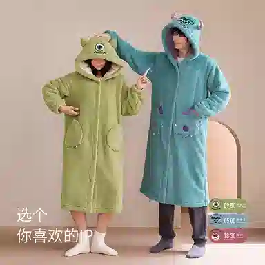 静韵 超柔软 迪士尼苏利文珊瑚绒睡衣女士秋冬睡袍长款浴袍家居服
