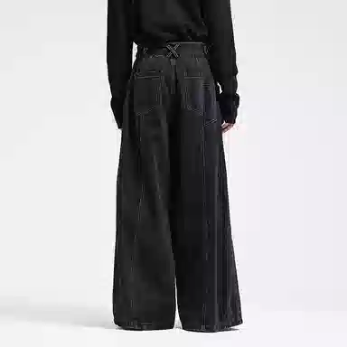 幻象者 原创纯色拖地复古阔腿厚款休闲裤 男女同款 黑色