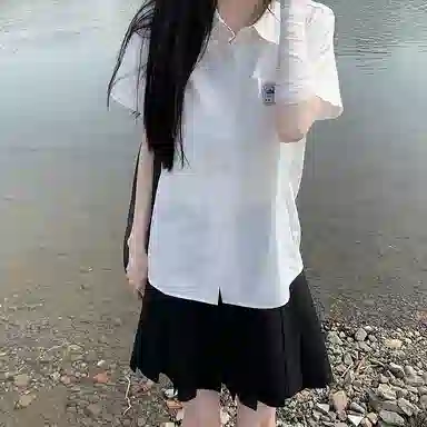 东鲸岁时记 纯色制服短袖衬衫 女款 白色