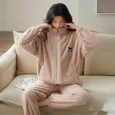 小情歌 珊瑚绒情侣睡衣 冬季 加绒加厚保暖御寒家居服 女款  粉色