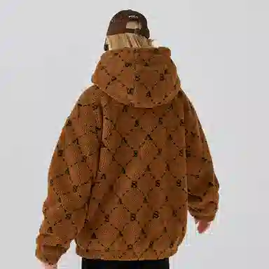 SWAMP AREA Letter Applique Sherpa Hoodie Jacket