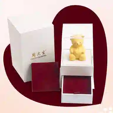 周大生 有钱兔告白熊小熊兔子工艺品软萌小熊兔子动物款女生告白玫瑰礼盒 铜镀金 摆件 男女同款情侣款