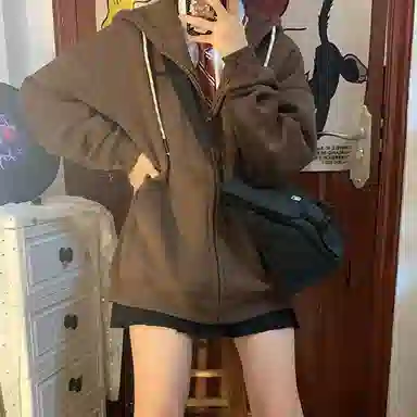 东鲸岁时记 纯色拉链宽松字母刺绣加绒开衫连帽卫衣 女款