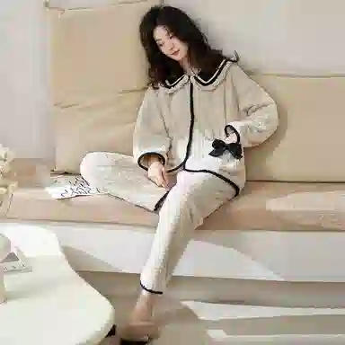 小情歌 珊瑚绒睡衣 冬季 加绒加厚保暖御寒家居服 女款  白色