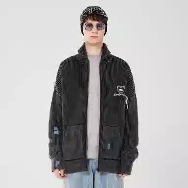 LAMLICKA High Collar Cardigan Sweater Dark Grey