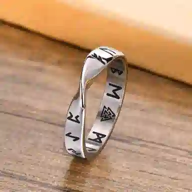 恋朵 潮流莫比乌斯戒指 个性设计小众高级感维京卢恩符文钛钢戒指 男女同款 钢色