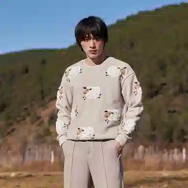 VALLEYOUTH Retro Cartoon Embroidered Sweatshirt Beige