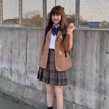 东鲸岁时记 纯色单排扣长袖外套格纹短款半身裙制服套装 女款