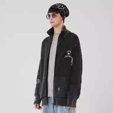 LAMLICKA High Collar Cardigan Sweater Dark Grey