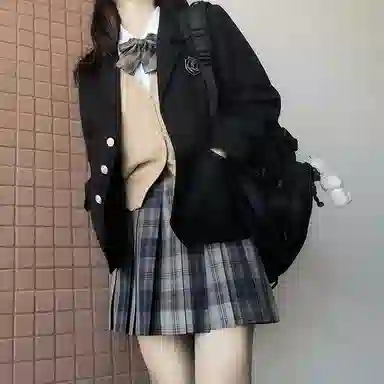 东鲸岁时记 格纹褶皱高腰短款高腰半身裙 女款