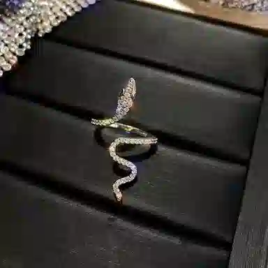 指尖瑰宝 设计感冷淡风 蛇形轻奢微镶满钻 生肖蛇满钻 戒指 女款