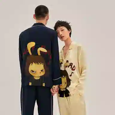 桑罗  邓瑜不好不坏联名款兔子真丝睡衣套装柔滑舒眠桑蚕丝家居服  可外穿真丝 家居套装 女款 米白色