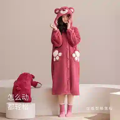 静韵 超柔软 迪士尼苏利文珊瑚绒睡衣女士秋冬睡袍长款浴袍家居服