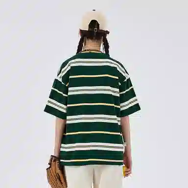 BENMYSHOWER Rainbow Stripe T-Shirt Navy