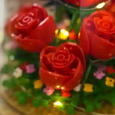 哲高积木 经典系列 玫瑰永生花带防尘罩+灯光 发光 积木 礼物