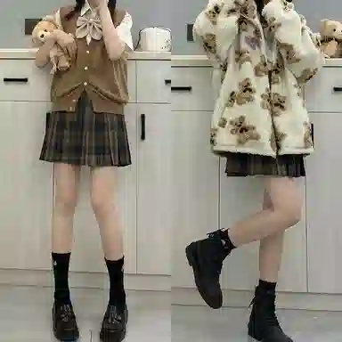 东鲸岁时记 格纹褶皱高腰短款高腰半身裙 女款