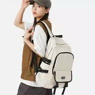 轻骑者 休闲百搭学生韩版旅游通勤户外运动 织物 旅行包书包背包双肩包 常规 男女同款情侣款 米白色/黑色/浅绿色/蓝色