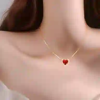 若觅 钻石锋芒红心 锁骨链 复古 精致 红 银镀金 项链 女款